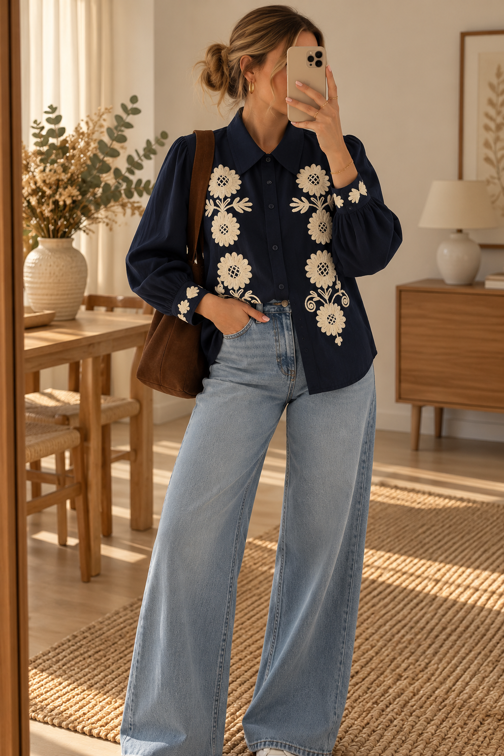 Chemise Nelia – Marine et broderies florales