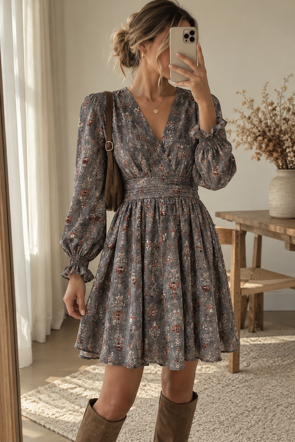 Robe Asha – Imprimé floral gris