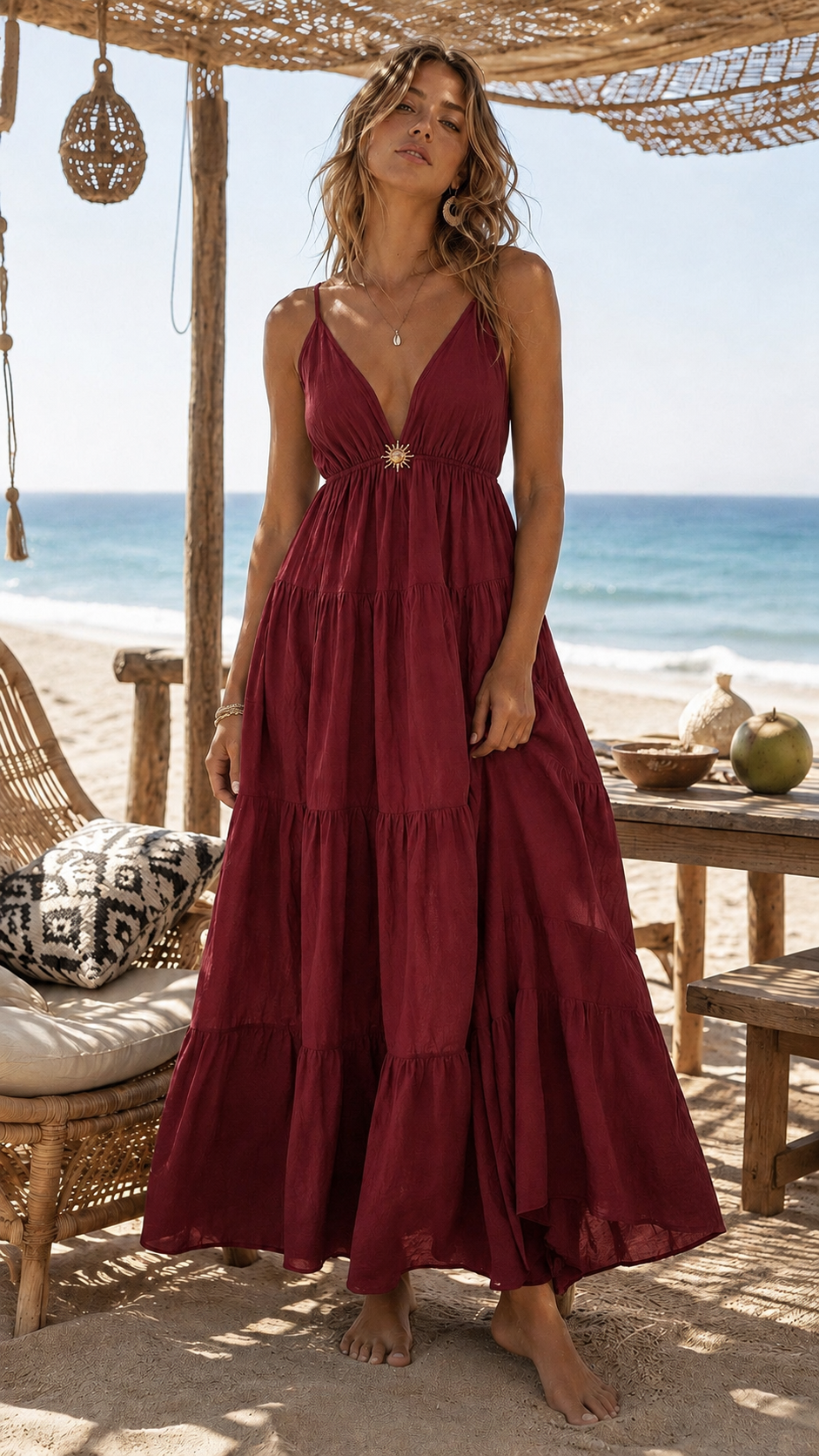 Robe longue bohème - détail broche