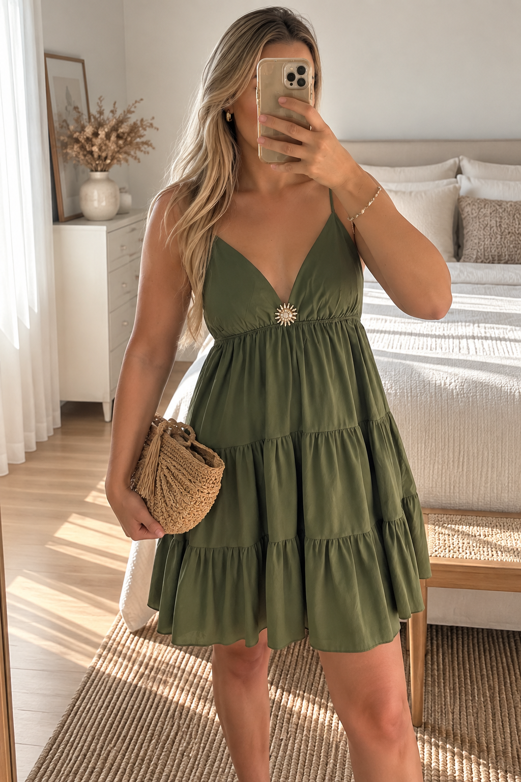 Robe à bretelles broche soleil