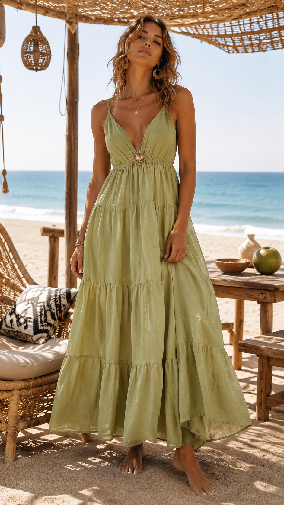 Robe longue bohème - détail broche