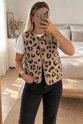 Gilet teddy sans manche léopard