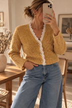 Gilet Neva – Maille bouclée jaune moutarde