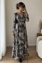 Robe Lani – Grise à imprimé abstrait