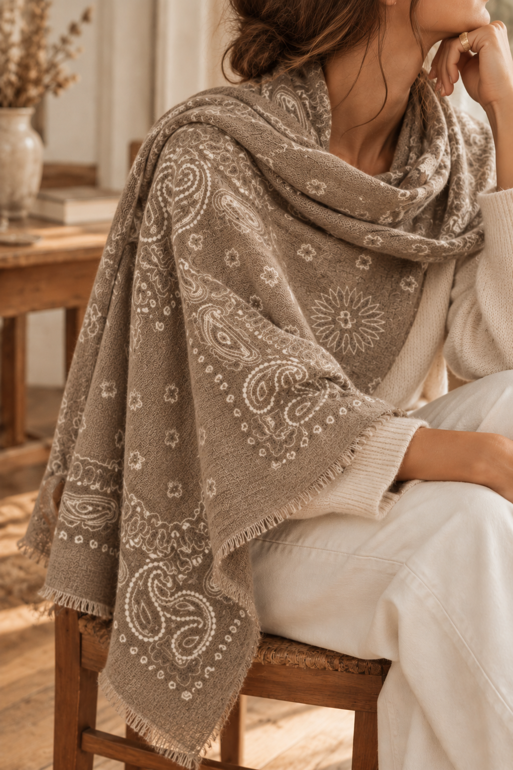 Écharpe à motif paisley – 20 % cachemire