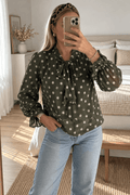 Blouse à pois col noué kaki - L'atelier d'Alice