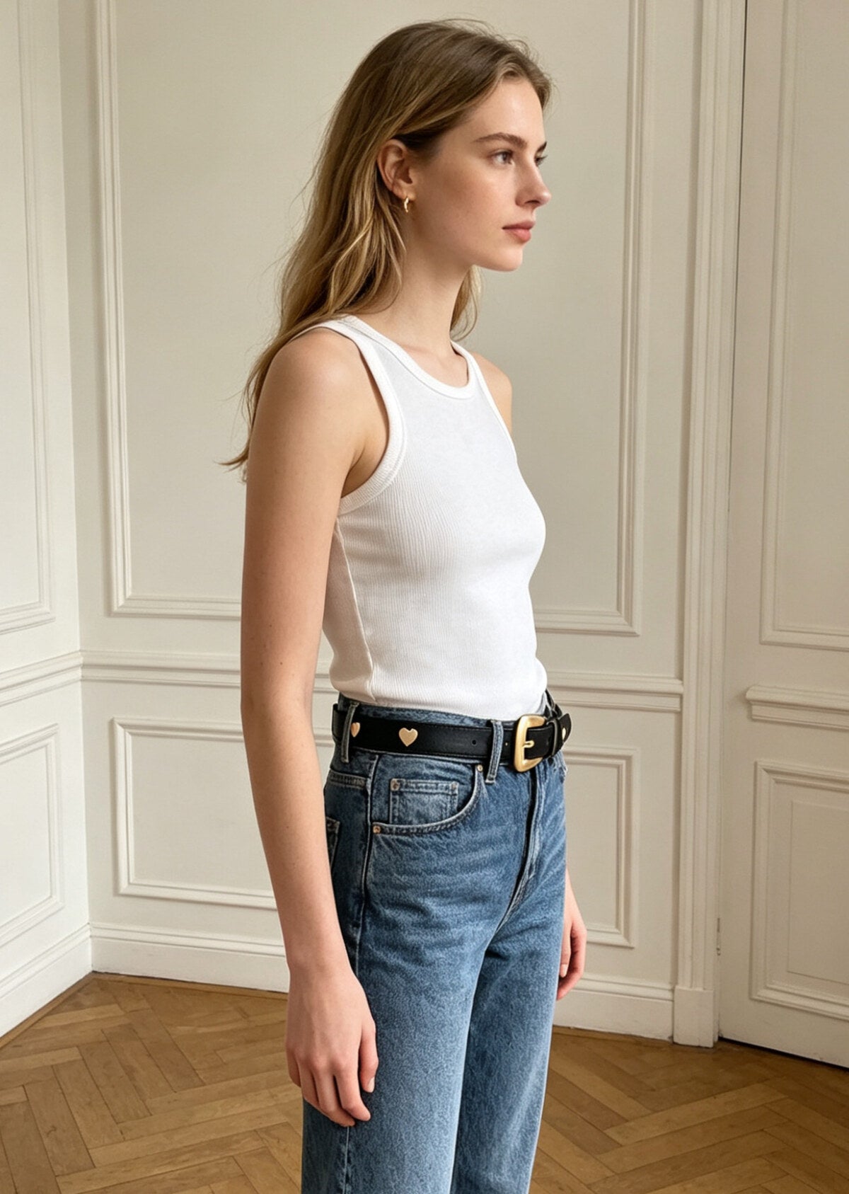 Ceinture élastique à boucle en métal et ornée de cœur
