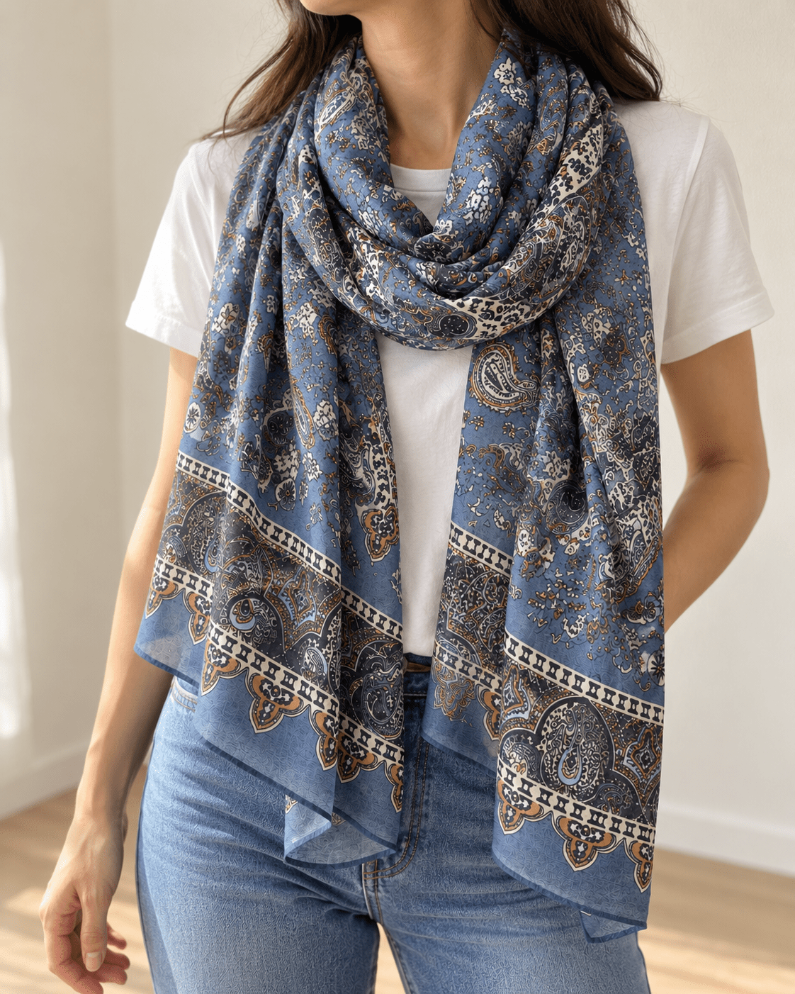 Écharpe paisley – bleue - L'atelier d'Alice