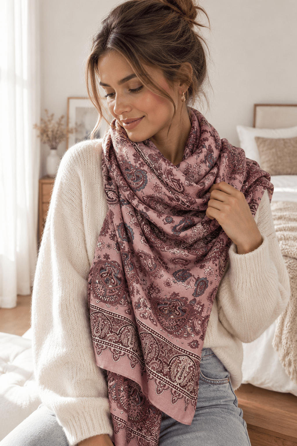 Echarpe paisley rose - L'atelier d'Alice