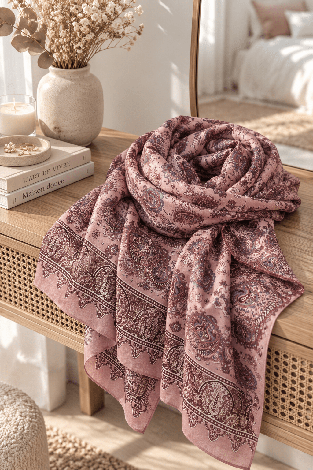 Echarpe paisley rose - L'atelier d'Alice