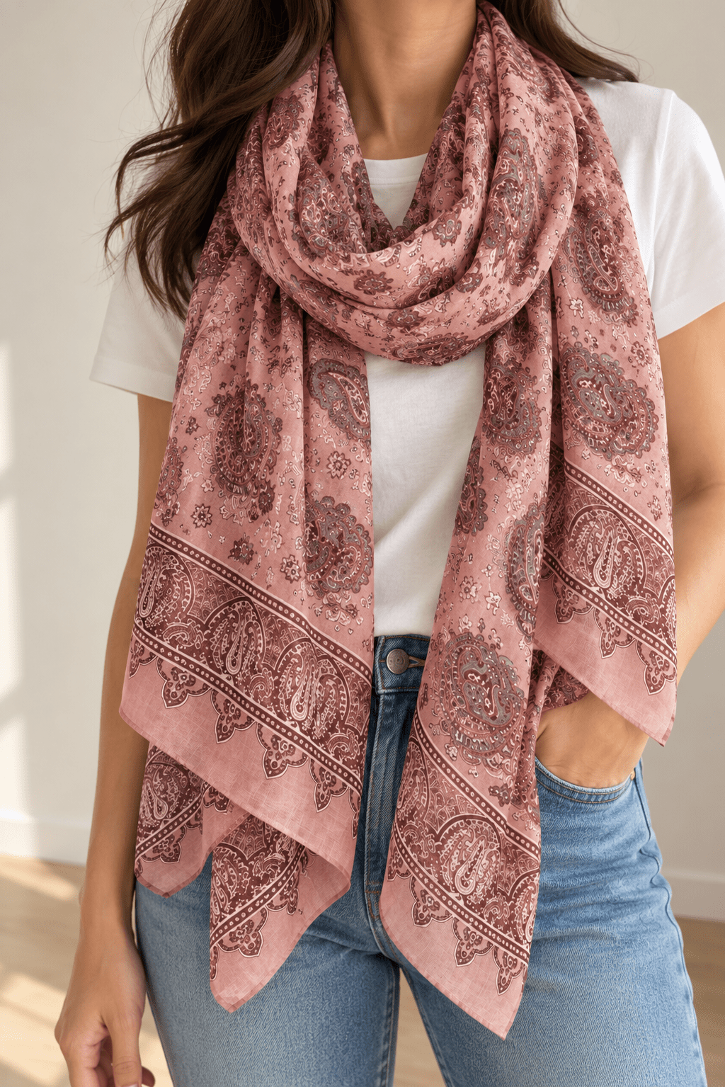 Écharpe paisley – rose - L'atelier d'Alice