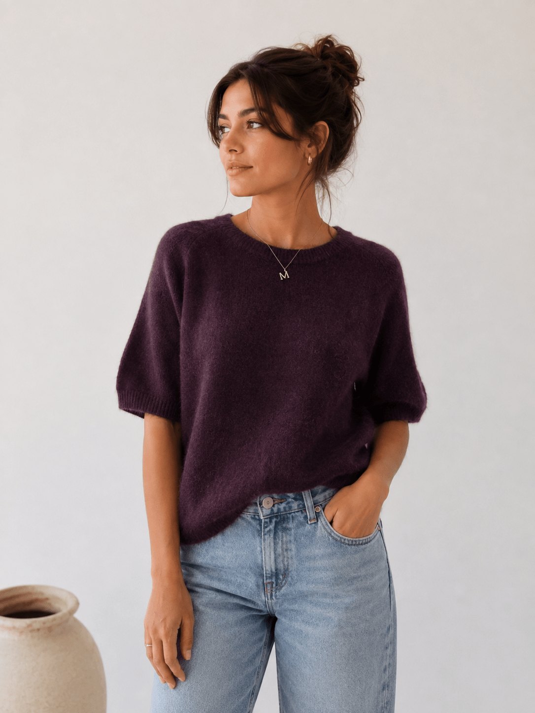 Pull manche courte alpaga Prune - L'atelier d'Alice