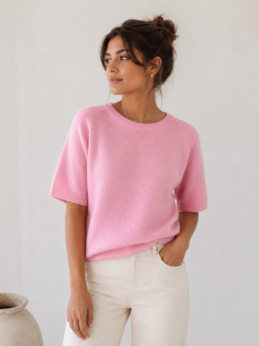 Pull manche courte alpaga rose - L'atelier d'Alice