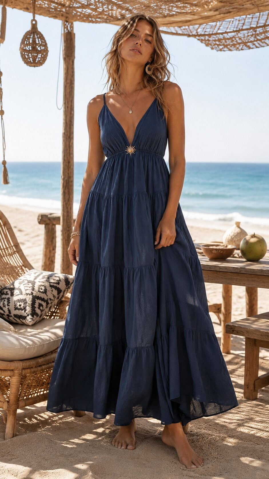 Robe longue bohème - détail broche